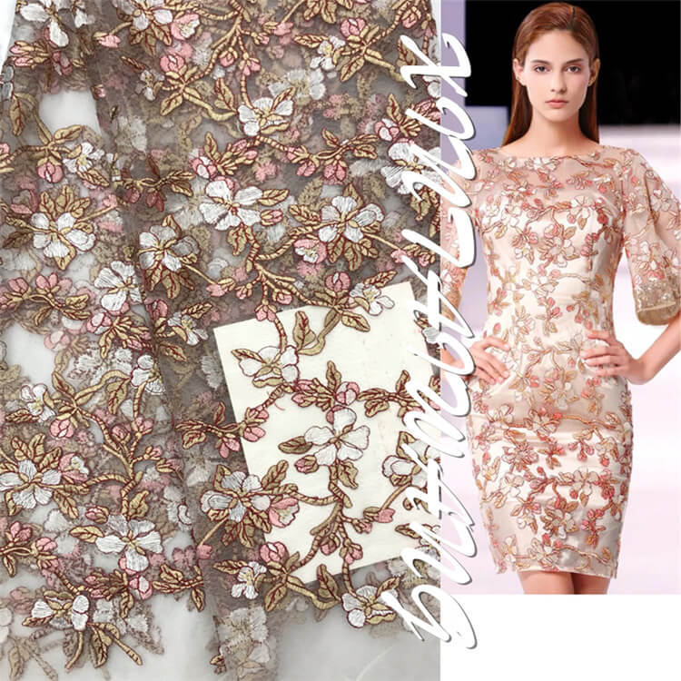 Embroidered Fabric Dress Evening Polyester for Women's Wear Wholesale 2